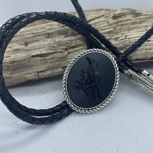 Steampunk Gothic Raven Black Crow Bolo Lariat Tie Western Southwestern festival - Picture 2 of 14